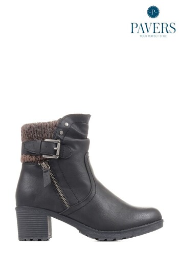 Pavers Black Block Heeled Ankle Boots (K77809) | £45