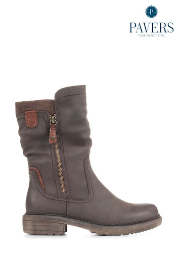 Pavers Brown Ruched Calf Boots (K77813) | £65