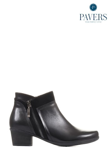 Pavers Black Wide Fit Leather Ankle Boots usb (K77828) | £65