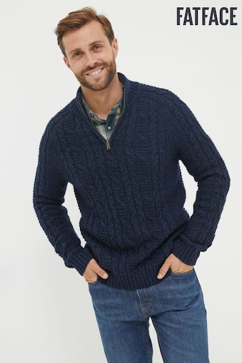 FatFace Blue Fat Face Funtley Cable Half Neck Jumper (K77862) | £72