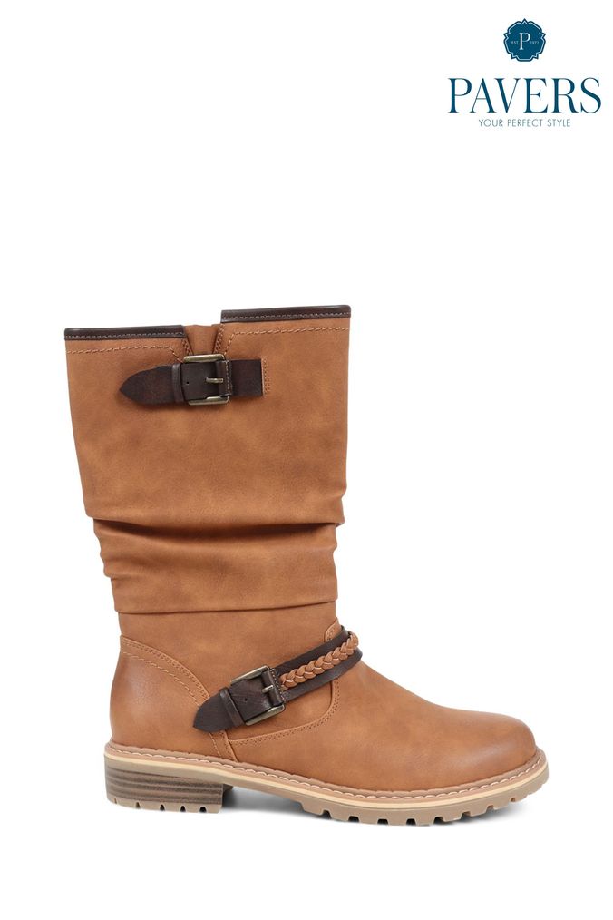 Buy Women s Mid Calf Biker Boots Brown Online Next UK