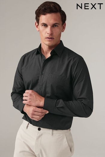 Black Long Sleeve Single Cuff Paper Touch 100% Cotton Poplin Fabric Formal Shirt (K77880) | £29