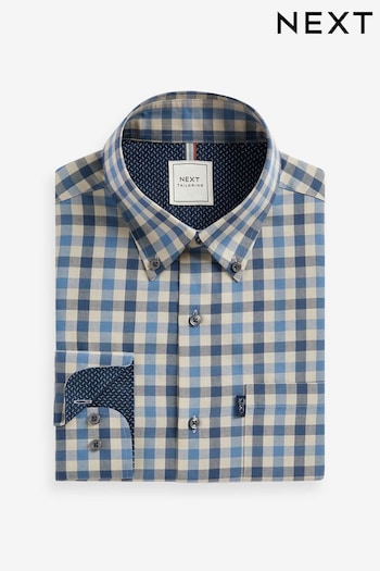 Blue/Charcoal Grey Marl Gingham Easy Iron Button Down Oxford Shirt (K77898) | £25