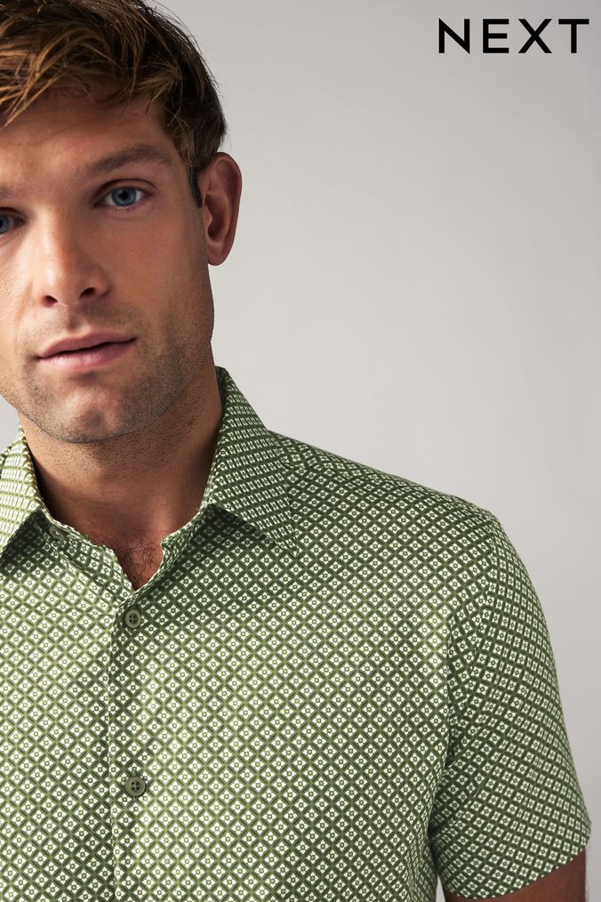 Buy Men s Short Sleeve Geometric Shirts Online Next UK