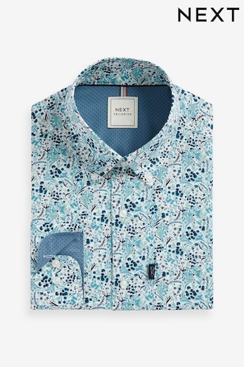 White/Blue Ditsy Floral Regular Fit Easy Iron Button Down Oxford Shirt (K77931) | £28