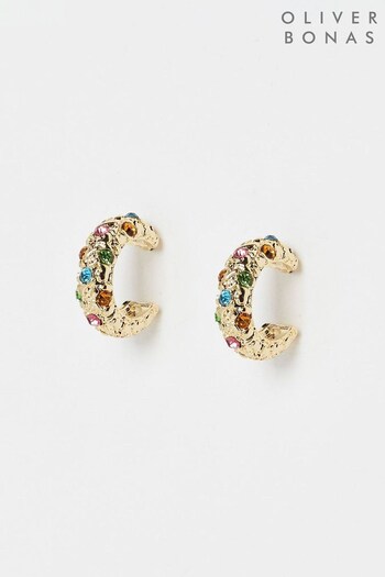 Oliver Bonas Juniper Multi Stone Hoop Gold Earrings (K77952) | £16