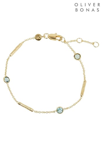 Oliver Bonas Green Katelyn Tourmaline & Bar Gold Plated Chain Bracelet (K77953) | £42