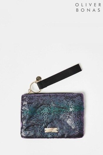 Oliver Bonas Green Chainmail Green Metallic Zipped Pouch (K77977) | £28
