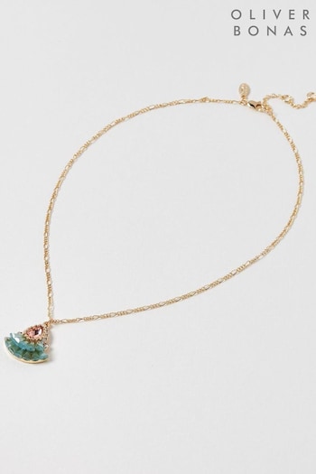 Oliver Bonas Green Jovie Aqua Fan Beads Drop Pendant Necklace (K77988) | £22