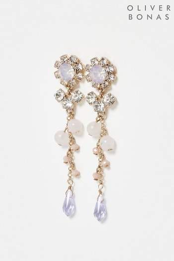 Oliver Bonas Purple Clara Flower & Stone Drop Stud Earrings (K77994) | £24