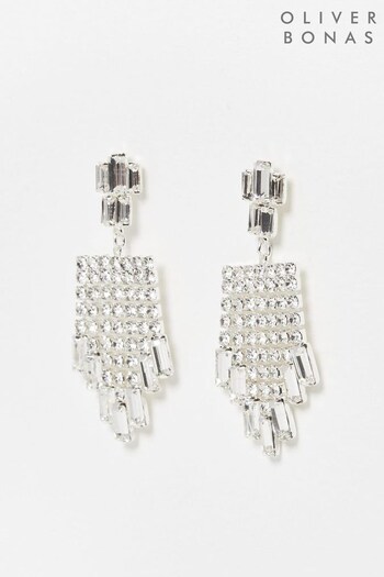 Oliver Bonas Silver Paloma Baguette Tassel Drop Earrings (K78029) | £22