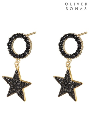 Oliver Bonas Black Chiara Glitter Star Circle Drop Earrings (K78031) | £16