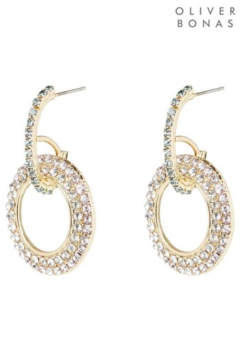 Oliver Bonas Sidra Gold Stone Interlocked Loop Hoop Earrings (K78040) | £22