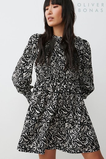 Oliver Bonas Swirl Black Mini Dress (K78042) | £75