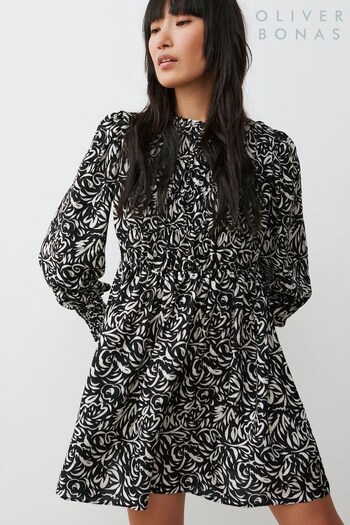 Oliver Bonas Swirl Black Mini Dress (K78042) | £75