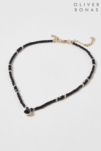 Oliver Bonas Black Elodie Beads Short Necklace (K78067) | £19.50