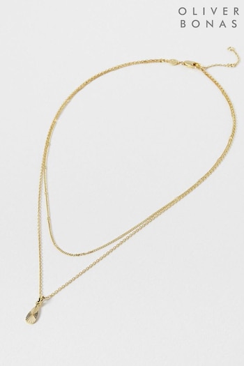 Oliver Bonas Antoinette Disc & Teardrop Layered Gold Plated Necklace (K78074) | £55
