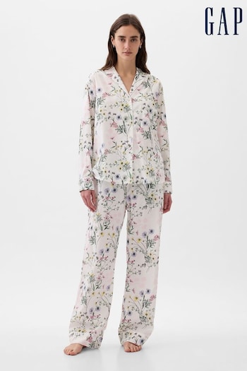 Gap White Floral Poplin Pyjama Long Sleeve Shirt (K78125) | £25