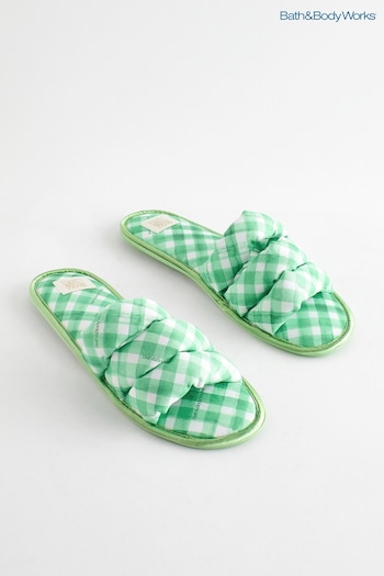 Bath & Body Works Green Gingham Print Strappy Open Slippers (K78129) | £14