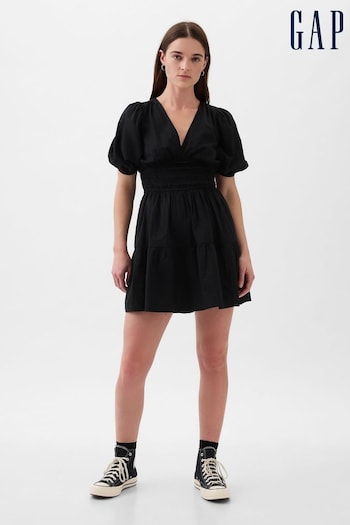 Gap Black Puff Sleeve Smocked Mini Dress (K78157) | £40