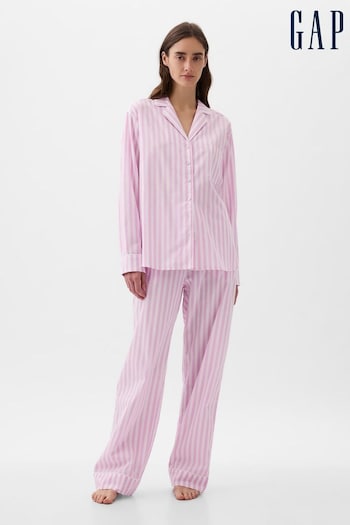 Gap Pink Stripe Poplin Pyjama Long Sleeve Shirt (K78159) | £25