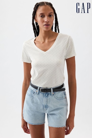 Gap White Polka Dot Favourite Short Sleeve V Neck Print T-Shirt (K78184) | £12