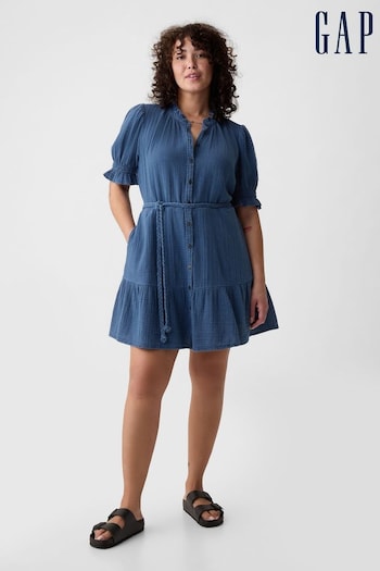 Gap Blue Denim-Look Crinkle Tiered Mini Dress (K78186) | £40