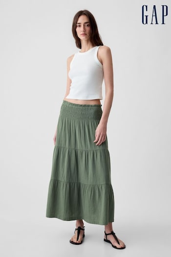 Gap Green Crinkle Cotton Pull On Maxi Skirt (K78189) | £40