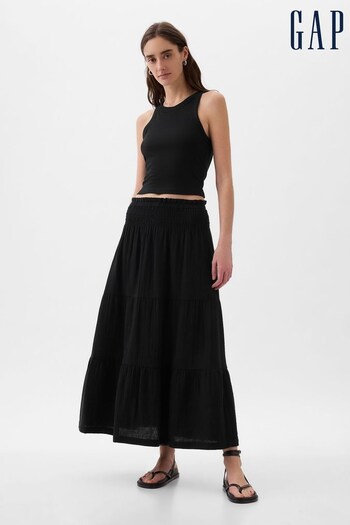 Gap Black Crinkle Cotton Pull On Maxi Skirt (K78195) | £40