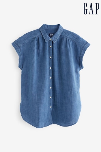 Gap Blue Crinkle Cotton Short Sleeve Shirt (K78196) | £30