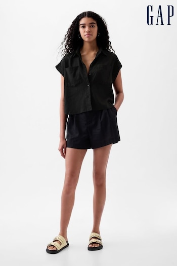 Gap Black Linen-Blend Short Sleeve Cropped Shirt (K78211) | £35