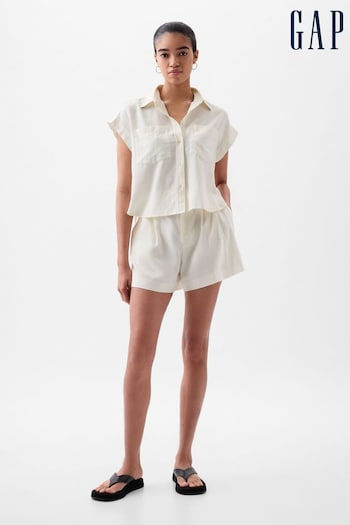 Gap Cream Linen-Blend Short Sleeve Cropped Shirt (K78214) | £35