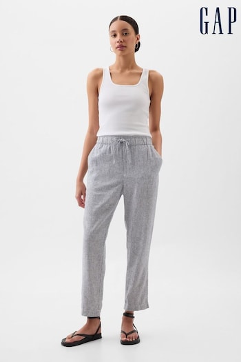 Gap Grey Linen Cotton Pull On Taper Trousers (K78241) | £40