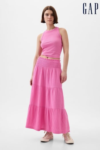 Gap Pink Crinkle Cotton Pull On Maxi Skirt (K78252) | £40