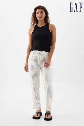 Gap Black/White Linen Cotton Pull On Taper pants Trousers (K78253) | £40