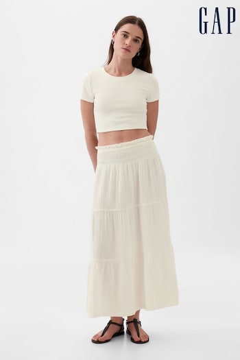 Gap White Crinkle Cotton Pull On Maxi Skirt (K78277) | £40