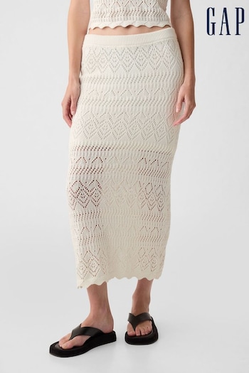 Gap Off White Crochet Pull On Midi Skirt (K78288) | £40