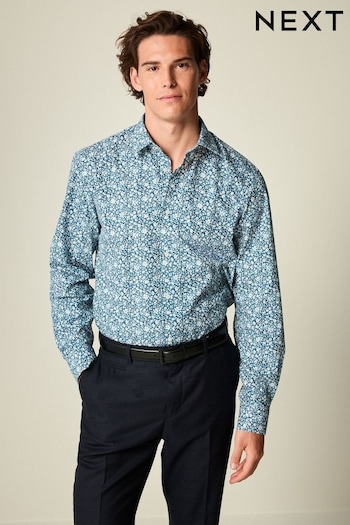 Navy Blue/White Floral Printed Trimmed Shirt (K78327) | £0