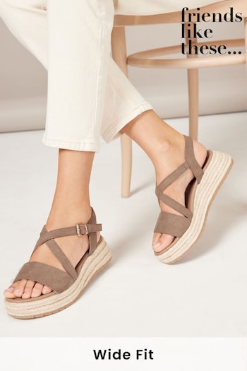 Friends Like These Beige Wide FIt Strappy Flatform Sandal (K78386) | £35