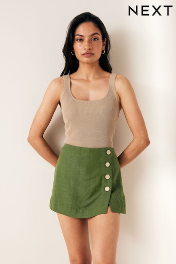 Khaki Green Linen Blend Skirt With Short (K78389) | £26