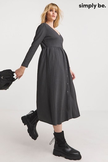 Simply Be Grey Waffle Button-Up Midi Dress (K78430) | £36