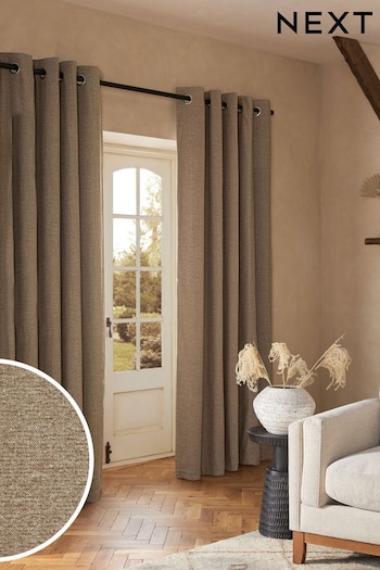 Khaki Green Cosy Chenille Eyelet Lined Curtains (K78744) | £0