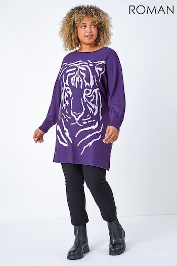 Roman Purple Curve Tiger Print Embellished Jumper (K78767) | £42
