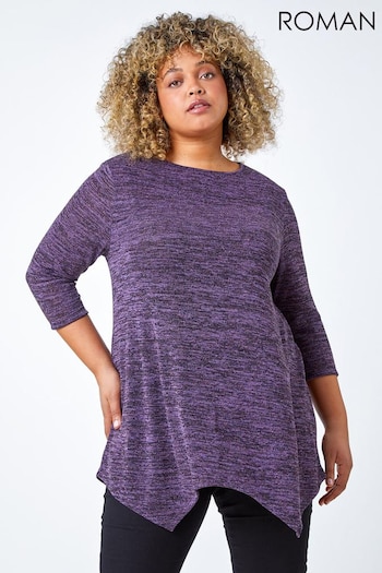 Roman Purple Curve Shimmer Hanky Hem Stretch Tunics Top (K78782) | £30