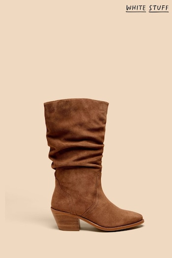 White Stuff Azalea Suede Mid Slouch Brown Boots (K79043) | £110