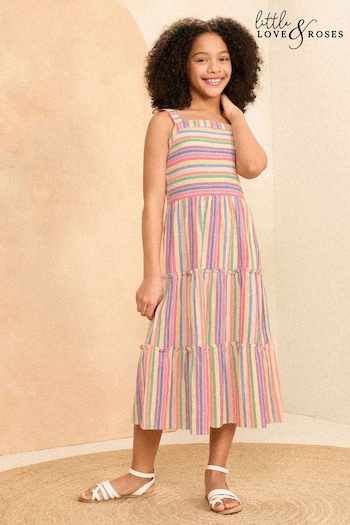 Love & Roses Pink/Navy Blue/Green Rainbow Stripe Maxi Dress (5-16yrs) (K79067) | £35 - £43