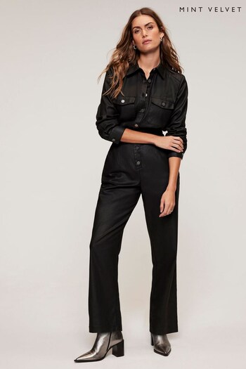 Mint Velvet Black Coated Cotton Jumpsuit (K79217) | £149