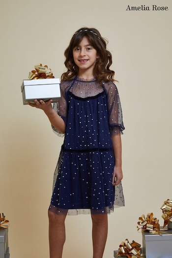 Amelia Rose Childrens Blue Embellished Dress (K79283) | £45