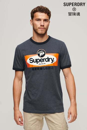 Superdry Blue Core Logo American Classic Ringer T-Shirt (K79336) | £30