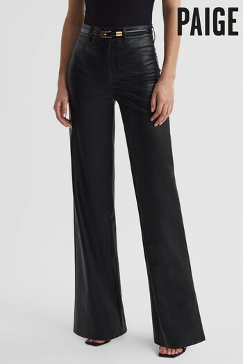 Paige Sasha Faux Leather High Rise Straight Black Trousers (K79419) | £290